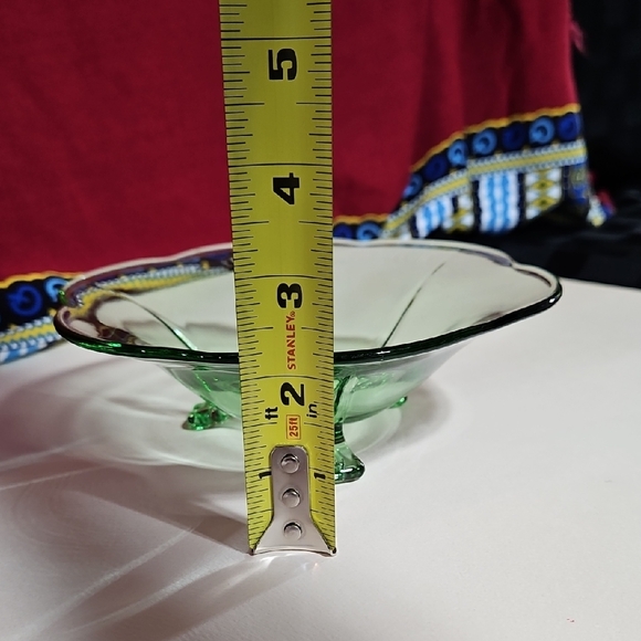 Uranium Fostoria #2394 Green 3-Toed Footed Bowl - Picture 5 of 5